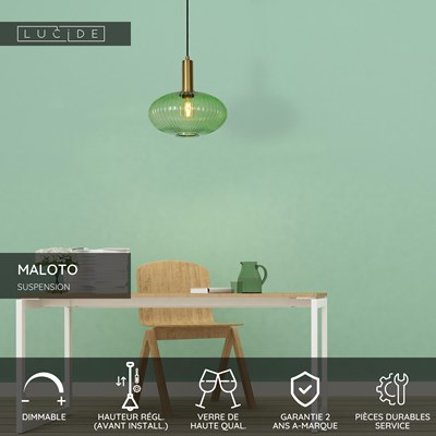 Lucide MALOTO - Suspension - Ø 30 cm - 1xE27 - Vert